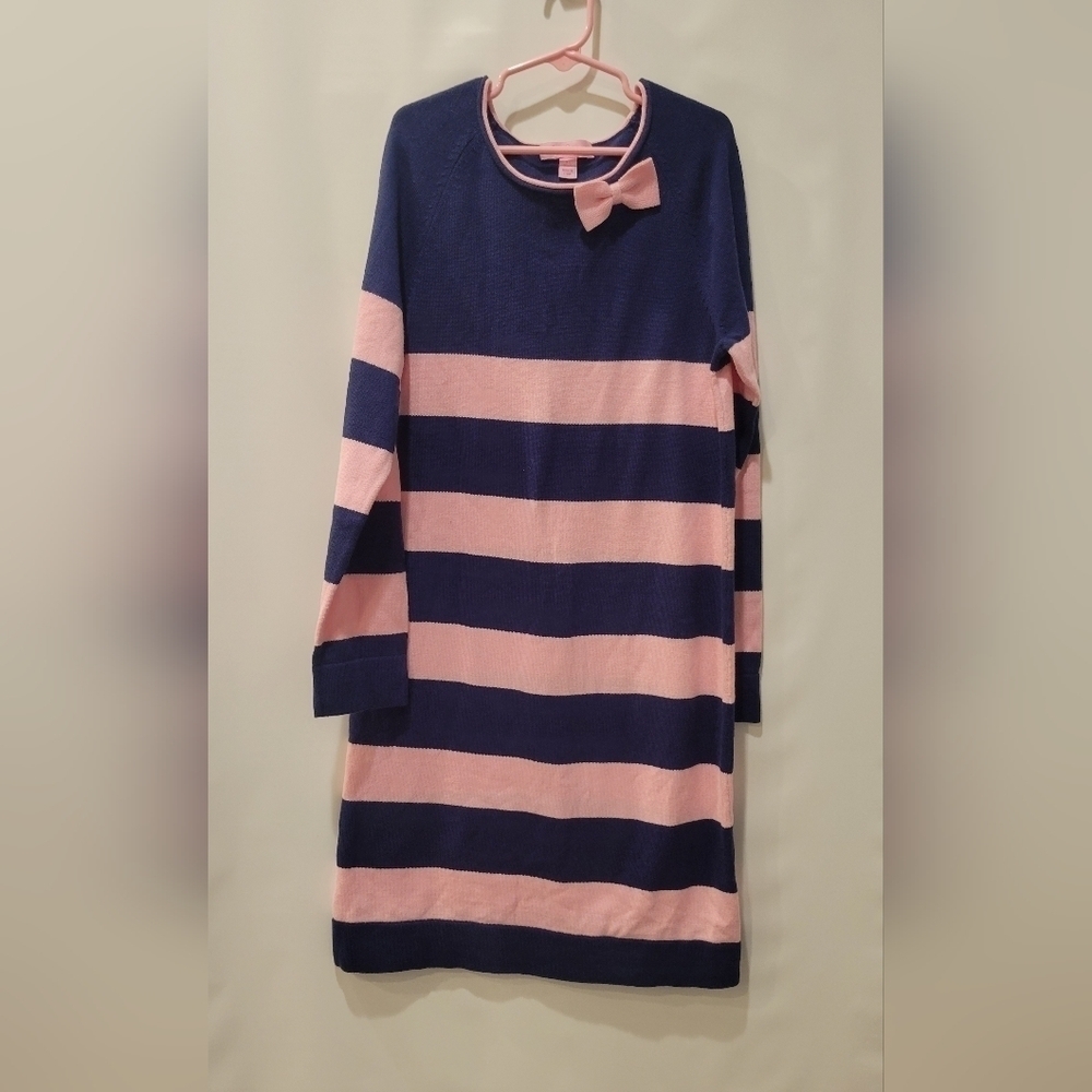 Lilly Pulitzer Odile Navy Pink Striped Sweater Dress size XL Girls.
